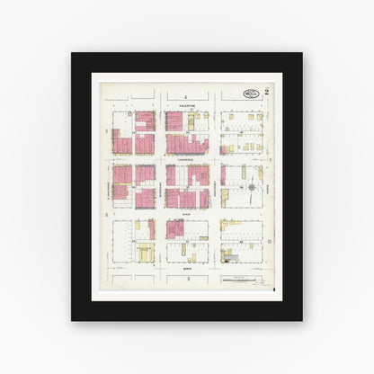 Old map wall art mockup — black gallery frame with white mat — Sanborn Fire Insurance Map from Mexia, Limestone County, Texas (1921), Sheet #0002