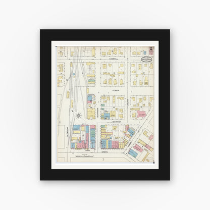 Old map wall art mockup — black gallery frame with white mat — Sanborn Fire Insurance Map from Belvidere, Boone County, Illinois (1892), Sheet #0002
