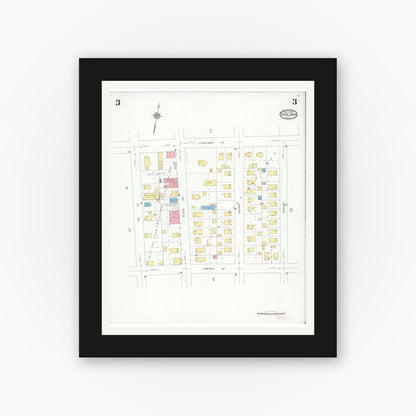 Old map wall art mockup — black gallery frame with white mat — Sanborn Fire Insurance Map from Fair Lawn, Bergen County, New Jersey (1929), Sheet #0003