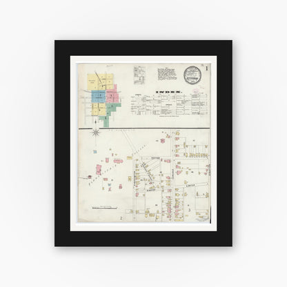 Old map wall art mockup — black gallery frame with white mat — Sanborn Fire Insurance Map from Gettysburg, Adams County, Pennsylvania (1896) - Complete Map Set