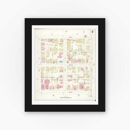 Old map wall art mockup — black gallery frame with white mat — Sanborn Fire Insurance Map from Hamilton, Butler County, Ohio (1899), Sheet #0008