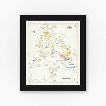 Old map wall art mockup — black gallery frame with white mat — Sanborn Fire Insurance Map from Peabody, Essex County, Massachusetts (1907), Sheet #0003