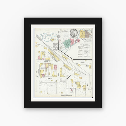 Old map wall art mockup — black gallery frame with white mat — Sanborn Fire Insurance Map from Chilton, Calumet County, Wisconsin (1898), Sheet #0001