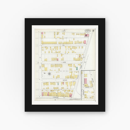 Old map wall art mockup — black gallery frame with white mat — Sanborn Fire Insurance Map from Duquesne, Allegheny County, Pennsylvania (1901), Sheet #0003