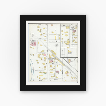 Old map wall art mockup — black gallery frame with white mat — Sanborn Fire Insurance Map from Yale, Saint Clair County, Michigan (1900), Sheet #0002