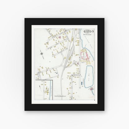 Old map wall art mockup — black gallery frame with white mat — Sanborn Fire Insurance Map from Shelburne Falls, Franklin County, Massachusetts (1919), Sheet #0005