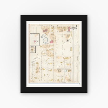 Old map wall art mockup — black gallery frame with white mat — Sanborn Fire Insurance Map from Montgomery City, Montgomery County, Missouri (1932), Sheet #0005