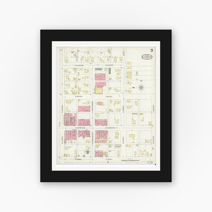 Old map wall art mockup — black gallery frame with white mat — Sanborn Fire Insurance Map from Alexandria, Madison County, Indiana (1896), Sheet #0003