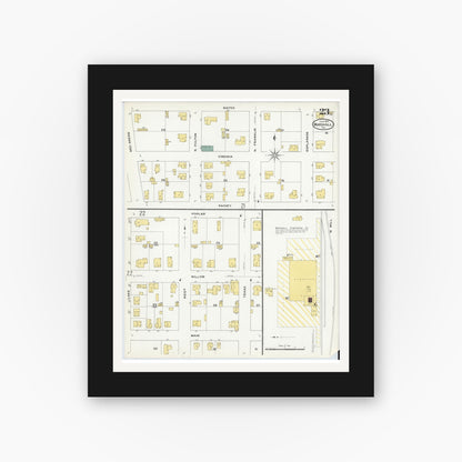 Old map wall art mockup — black gallery frame with white mat — Sanborn Fire Insurance Map from Marshall, Harrison County, Texas (1909), Sheet #0023