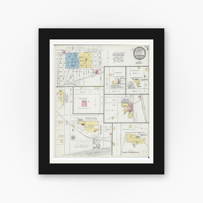 Old map wall art mockup — black gallery frame with white mat — Sanborn Fire Insurance Map from Effingham, Effingham County, Illinois (1893), Sheet #0001