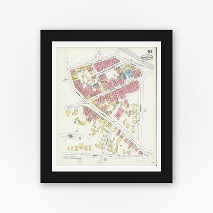Old map wall art mockup — black gallery frame with white mat — Sanborn Fire Insurance Map from Middletown, Orange County, New York (1897), Sheet #0010