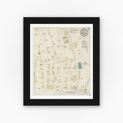 Old map wall art mockup — black gallery frame with white mat — Sanborn Fire Insurance Map from New Albany, Bradford County, Pennsylvania (1911), Sheet #0001
