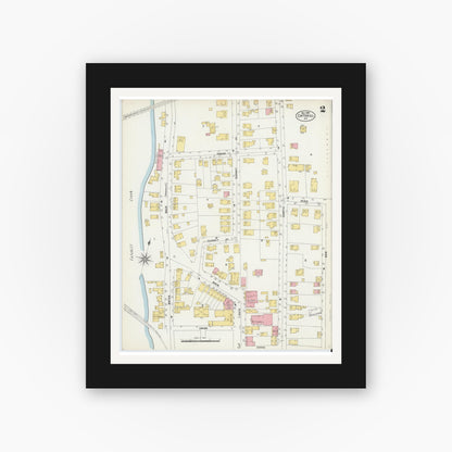 Old map wall art mockup — black gallery frame with white mat — Sanborn Fire Insurance Map from Catskill, Greene County, New York (1903), Sheet #0002