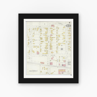 Old map wall art mockup — black gallery frame with white mat — Sanborn Fire Insurance Map from Columbiana, Columbiana County, Ohio (1896), Sheet #0003