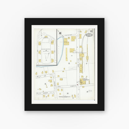 Old map wall art mockup — black gallery frame with white mat — Sanborn Fire Insurance Map from Wellesley, Norfolk County, Massachusetts (1919), Sheet #0011