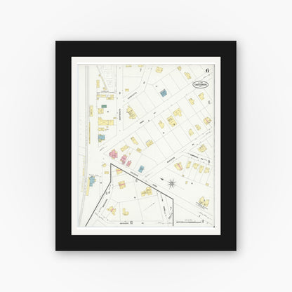 Old map wall art mockup — black gallery frame with white mat — Sanborn Fire Insurance Map from Swarthmore, Delaware County, Pennsylvania (1909), Sheet #0006