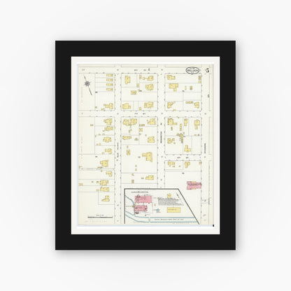 Old map wall art mockup — black gallery frame with white mat — Sanborn Fire Insurance Map from Weldon, Halifax County, North Carolina (1909), Sheet #0005