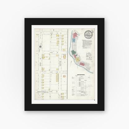 Old map wall art mockup — black gallery frame with white mat — Sanborn Fire Insurance Map from Spangler, Cambria County, Pennsylvania (1910), Sheet #0001