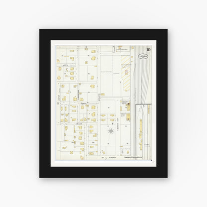 Old map wall art mockup — black gallery frame with white mat — Sanborn Fire Insurance Map from Cleburne, Johnson County, Texas (1898), Sheet #0010