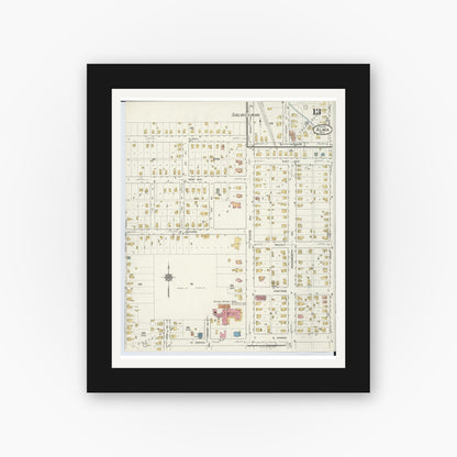 Old map wall art mockup — black gallery frame with white mat — Sanborn Fire Insurance Map from Alma, Gratiot County, Michigan (1917), Sheet #0013