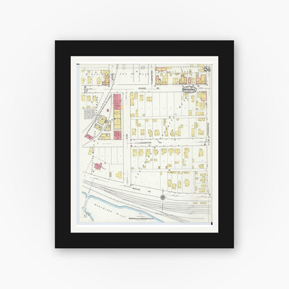Old map wall art mockup — black gallery frame with white mat — Sanborn Fire Insurance Map from Menominee, Menominee County, Michigan (1921), Sheet #0026