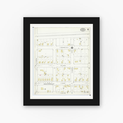 Old map wall art mockup — black gallery frame with white mat — Sanborn Fire Insurance Map from Leipsic, Putnam County, Ohio (1916), Sheet #0006