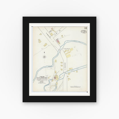 Old map wall art mockup — black gallery frame with white mat — Sanborn Fire Insurance Map from Flint, Genesee County, Michigan (1886), Sheet #0013