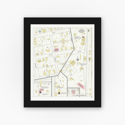Old map wall art mockup — black gallery frame with white mat — Sanborn Fire Insurance Map from Carlisle, Sullivan County, Indiana (1915), Sheet #0002