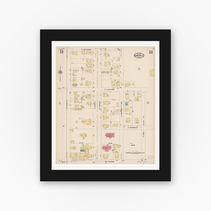 Old map wall art mockup — black gallery frame with white mat — Sanborn Fire Insurance Map from Gainesville, Alachua County, Florida (1922), Sheet #0011
