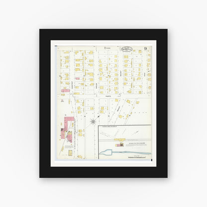 Old map wall art mockup — black gallery frame with white mat — Sanborn Fire Insurance Map from Nelsonville, Athens County, Ohio (1907), Sheet #0009