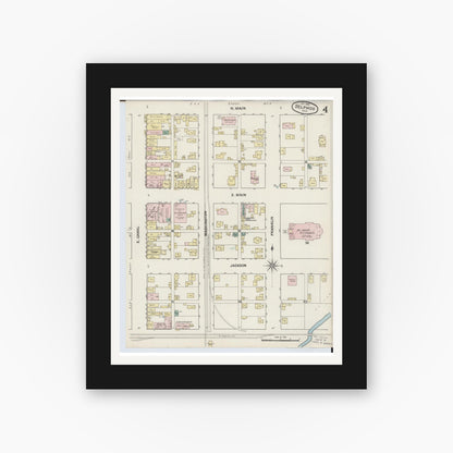 Old map wall art mockup — black gallery frame with white mat — Sanborn Fire Insurance Map from Delphos, Van Wert And Allen Counties, Ohio (1888), Sheet #0004