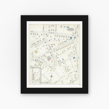Old map wall art mockup — black gallery frame with white mat — Sanborn Fire Insurance Map from Wayne, Delaware County, Pennsylvania (1914), Sheet #0007