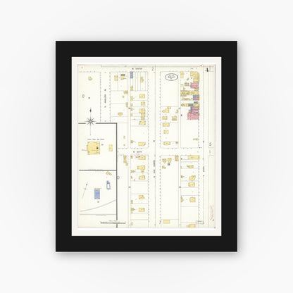 Old map wall art mockup — black gallery frame with white mat — Sanborn Fire Insurance Map from Azusa, Los Angeles County, California (1906), Sheet #0004