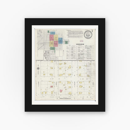 Old map wall art mockup — black gallery frame with white mat — Sanborn Fire Insurance Map from Aledo, Mercer County, Illinois (1913) - Complete Map Set