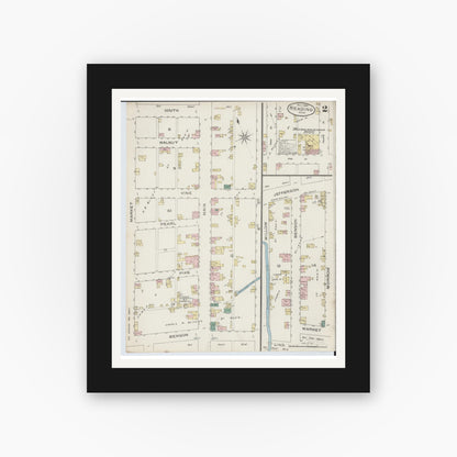 Old map wall art mockup — black gallery frame with white mat — Sanborn Fire Insurance Map from Reading, Hamilton County, Ohio (1886), Sheet #0002