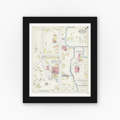 Old map wall art mockup — black gallery frame with white mat — Sanborn Fire Insurance Map from Canisteo, Steuben County, New York (1891), Sheet #0002