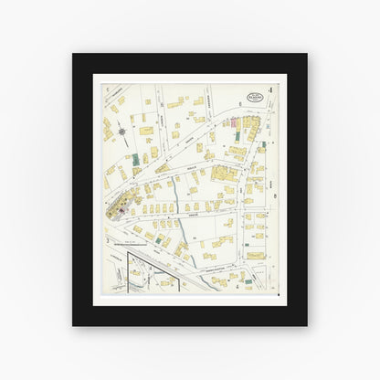 Old map wall art mockup — black gallery frame with white mat — Sanborn Fire Insurance Map from Reading, Middlesex County, Massachusetts (1909), Sheet #0004
