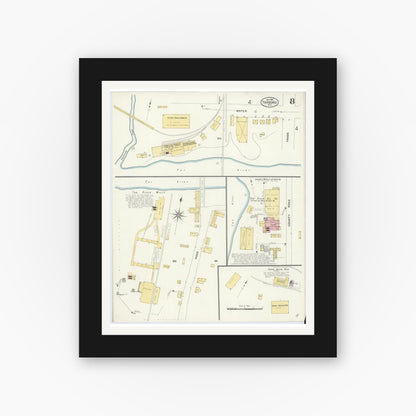 Old map wall art mockup — black gallery frame with white mat — Sanborn Fire Insurance Map from Tarboro, Edgecombe County, North Carolina (1908), Sheet #0008