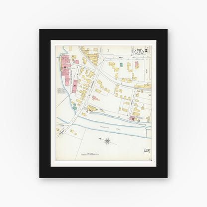 Old map wall art mockup — black gallery frame with white mat — Sanborn Fire Insurance Map from Lee, Berkshire County, Massachusetts (1905), Sheet #0002