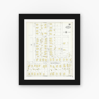 Old map wall art mockup — black gallery frame with white mat — Sanborn Fire Insurance Map from Frankfort, Clinton County, Indiana (1912), Sheet #0018