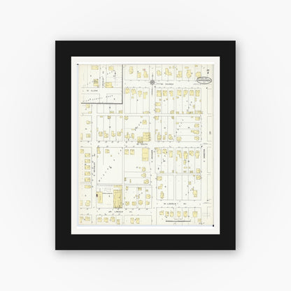Old map wall art mockup — black gallery frame with white mat — Sanborn Fire Insurance Map from Harrisburg, Saline County, Illinois (1913), Sheet #0007