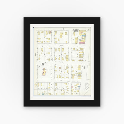 Old map wall art mockup — black gallery frame with white mat — Sanborn Fire Insurance Map from Saint Charles, Saginaw County, Michigan (1911), Sheet #0002