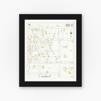 Old map wall art mockup — black gallery frame with white mat — Sanborn Fire Insurance Map from Ocala, Marion County, Florida (1924), Sheet #0011