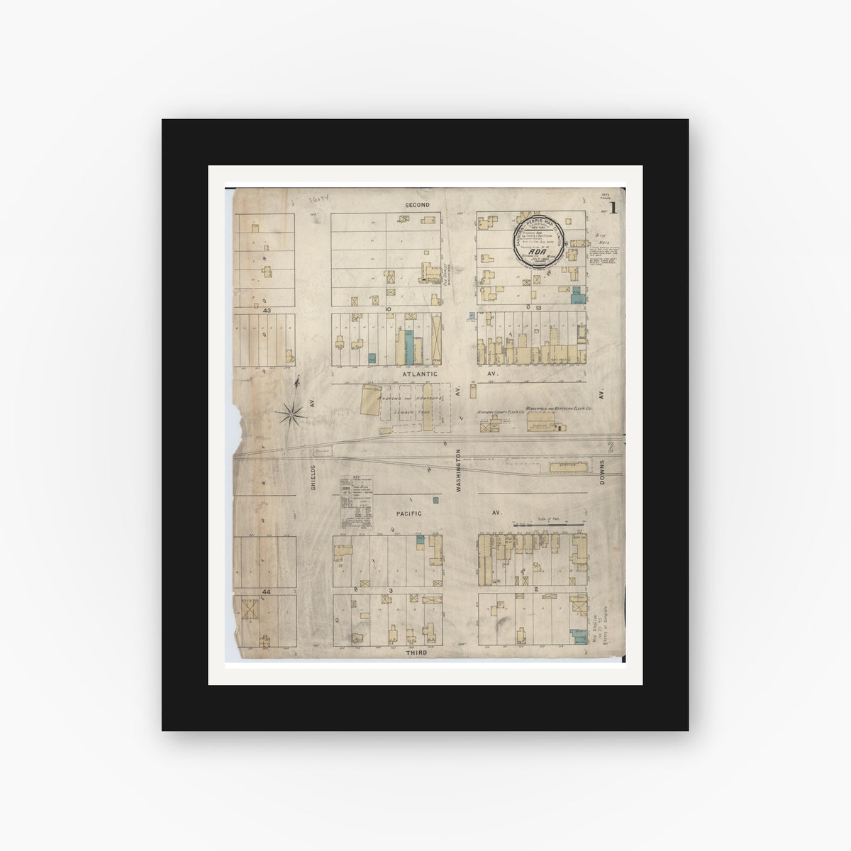 Old map wall art mockup — black gallery frame with white mat — Sanborn Fire Insurance Map from Ada, Norman County, Minnesota (1894) - Complete Map Set