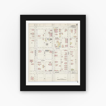 Old map wall art mockup — black gallery frame with white mat — Sanborn Fire Insurance Map from Media, Delaware County, Pennsylvania (1887), Sheet #0003