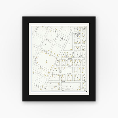 Old map wall art mockup — black gallery frame with white mat — Sanborn Fire Insurance Map from Miles, Runnels County, Texas (1921), Sheet #0003