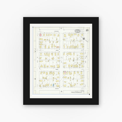 Old map wall art mockup — black gallery frame with white mat — Sanborn Fire Insurance Map from Alpena, Alpena County, Michigan (1910), Sheet #0013