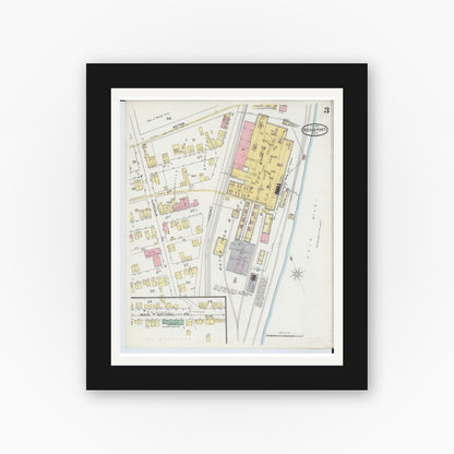 Old map wall art mockup — black gallery frame with white mat — Sanborn Fire Insurance Map from Bridgeport, Belmont County, Ohio (1893), Sheet #0003