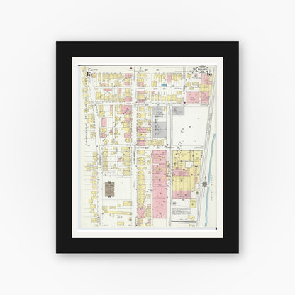 Old map wall art mockup — black gallery frame with white mat — Sanborn Fire Insurance Map from Bellaire, Belmont County, Ohio (1924), Sheet #0015