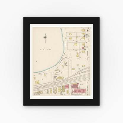 Old map wall art mockup — black gallery frame with white mat — Sanborn Fire Insurance Map from Lakeland, Polk County, Florida (1922), Sheet #0006